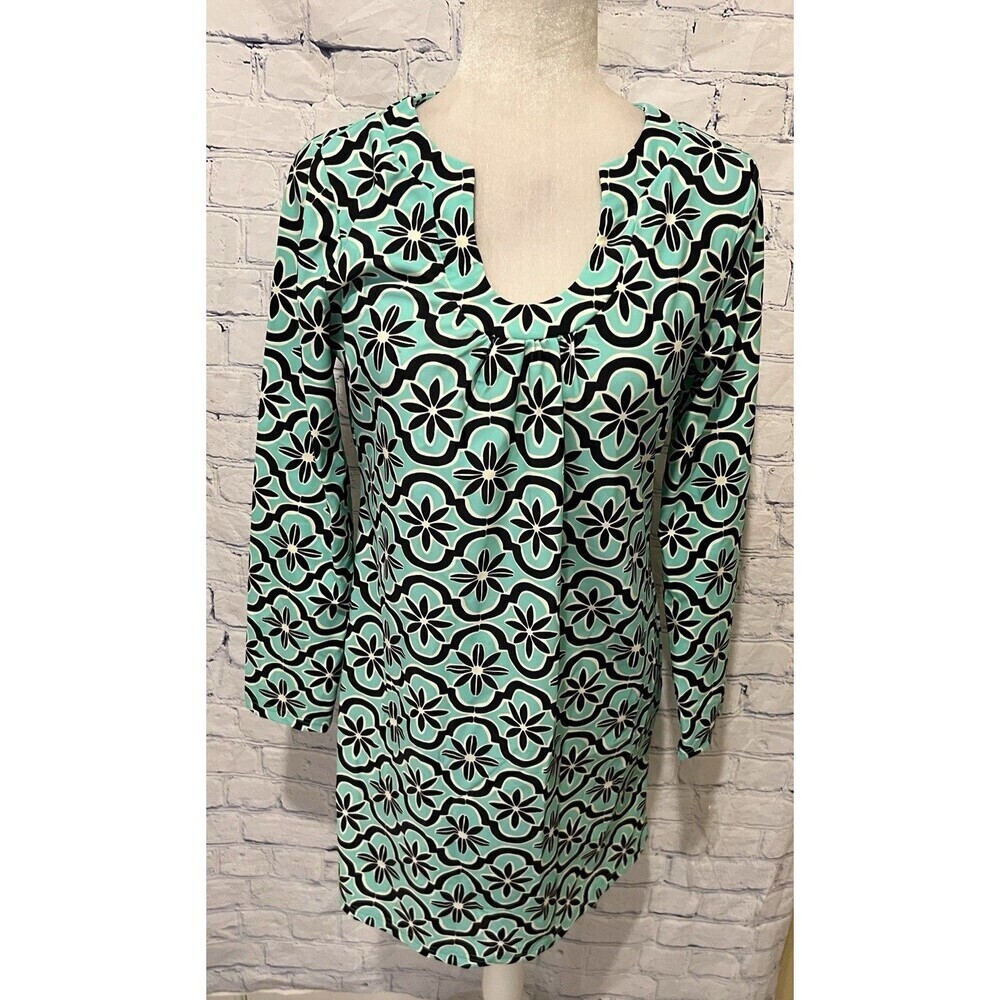 Anthropologie Aryeh Dress Mandela Print Shift 3/4 Sleeve Teal & Black S